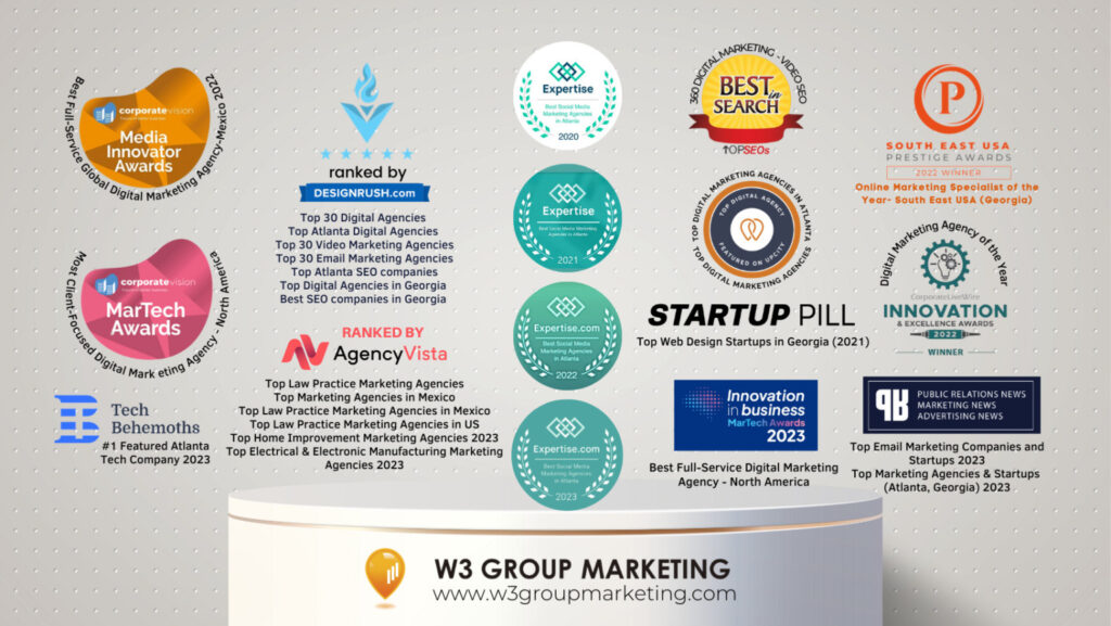 W3 Group Marketing has been honored with nearly 60 awards and "best of" list rankings, including those shown here