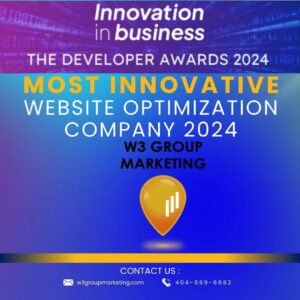 Most Innovative Website Optimization Company 2024 awarded to W3 Group Marketing for the Innovation in Business The Developer Awards 2024